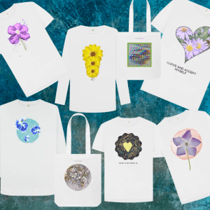 Eco-friendly floral tops and tote bags for women, girls and men